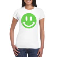 Verkleed T-shirt voor dames - smiley - wit - carnaval/foute party - feestkleding - thumbnail