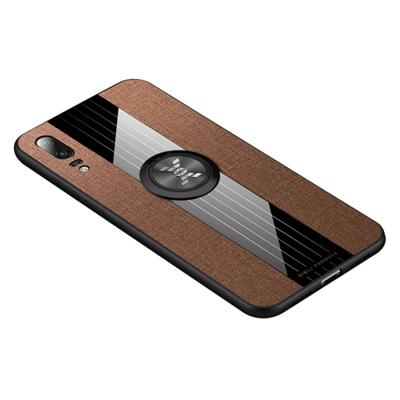 Voor Huawei P20 XINLI stiksels doek Textue schokbestendig TPU beschermhoes met ring houder (bruin)