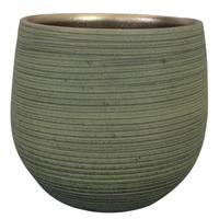 Ter Steege Plantenpot - keramiek - donkergroen - stripes - 26x25cm   - - thumbnail