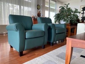 Set van 2 leren fauteuils met houten poten - blauw leer - Echt leer, Klassiek, ontdek de vele Leersoorten en Kleuren bij ShopX