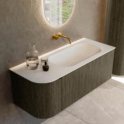 Badmeubel Mondiaz Kurve | 115 cm cm | Meubelkleur Shadow | Wastafelkleur Talc | Solid surface | Wasbak rechter zijde spoelbak | Zonder kraangat(en)