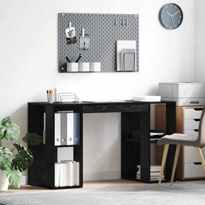 Bureau met Opslag Zwart Eiken 130 x 50,5 x 75 cm Bewerkt hout