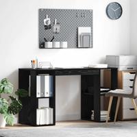Bureau met Opslag Zwart Eiken 130 x 50,5 x 75 cm Bewerkt hout