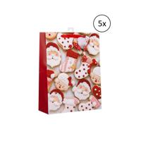 Kerst cadeau tasje - 5x - 32 cm - Kerstman en kerstvrouw - inpakken - kerstcadeaus