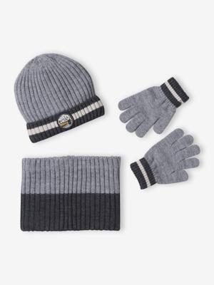 Babyset jongen muts + snood + wanten > gemêleerd grijs