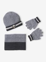 Babyset jongen muts + snood + wanten > gemêleerd grijs