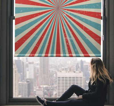 Rustieke rolgordijnën Blauw en rood retro voorwaspatroon