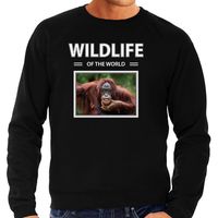 Aap sweater / trui met dieren foto wildlife of the world zwart voor heren