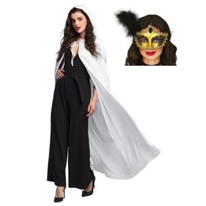 Carnaval gemaskerd bal verkleedkleding - Oogmasker goud - Cape/mantel in het wit - volwassenen