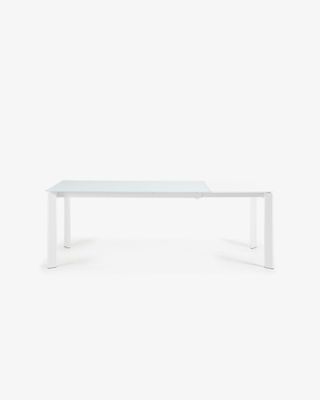 Kave Home Kave Home Eettafel Axis, Axis uitschuifbare tafel in wit glas en wit stalen poten 160 (220) cm Kave Home Kave Home Eettafel Axis, Axis uitschuifbare tafel in wit glas en wit stalen poten 160 (220) cm