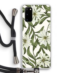 Wit bloemenpatroon: Samsung Galaxy S20 Transparant Hoesje met koord