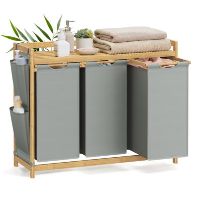 Wasmand met meerdere vakken en praktische opbergplank, Duifgrijs / 150 L(94 x 33 x 78 cm)