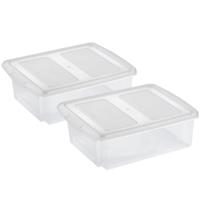 Sunware opslagboxen set - 2x stuks -17 liter - transparant - 45 x 36 x 14 cm - afsluitbare deksel