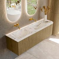 Badmeubel Mondiaz Kurve-Dlux | 155 cm cm | Meubelkleur Dusk | Wastafelkleur Glace | Solid surface | Dubbel / Links spoelbak | Zonder kraangat(en)