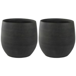 2x stuks plantenpotten/bloempotten in een strakke Modern design look grafiet Dia 26 cm en Hoogte 26