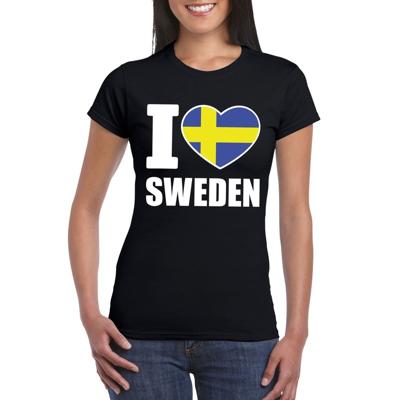 Zweden supporters kleding t-shirt - voor dames - zwart - met vlag kleuren print - korte mouwen