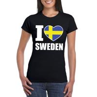 Zweden supporters kleding t-shirt - voor dames - zwart - met vlag kleuren print - korte mouwen