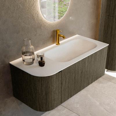 Badmeubel Mondiaz Kurve | 105 cm cm | Meubelkleur Shadow | Wastafelkleur Talc | Solid surface | Wasbak rechter zijde spoelbak | 1 kraangat
