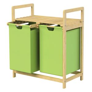 Wasmand met twee uittrekbare waszakken Olive 2x30 liter Frame van bamboehout ML design