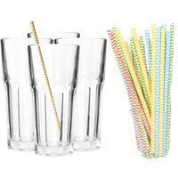 Set van 4x longdrink glazen en 100x duurzame papieren rietjes - 280 ml