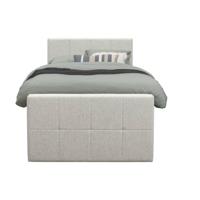 Leen Bakker - Boxspring Met Voetbord Liv Geblokt - Ecru - 120x200 Cm - Ronde Poot - Stof - Crème