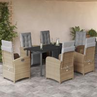 7-delige Tuinset met kussens poly rattan beige