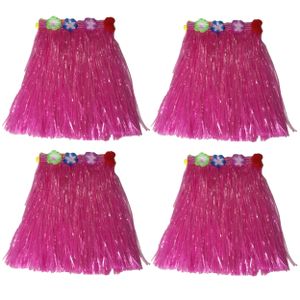 Hawaii thema verkleed rokje - 4x - raffia - roze - 40 cm - volwassenen