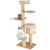 Groot Moderne Klimrek voor Katten Multi-Level Kattenboom met Hut Hangmat Mand Krabpalen Wasbare Matten Beige