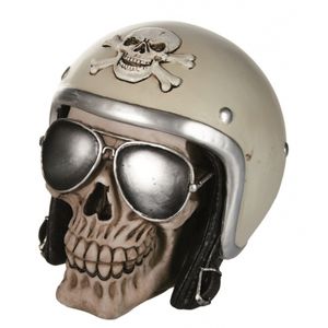 Schedel spaarpot met motorhelm   -