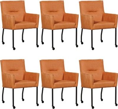 Set van 6 Oranje leren moderne eetkamerstoelen Lucky - Kenia Leer Rost (oranje leer)