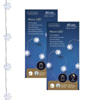 Sneeuwvlokken lichtsnoer - 2x - wit - 40 led lampjes - timer - batterij 195 cm - sneeuw verlichting Sneeuwvlokken lichtsnoer - 2x - wit - 40 led lampjes - timer - batterij 195 cm - sneeuw verlichting