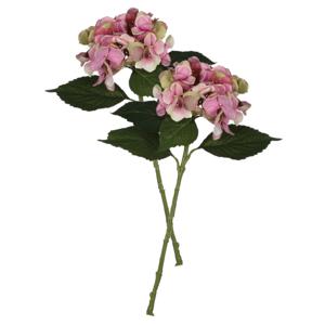 Kunstbloem Hortensia tak - 2x - roze - 51 cm - losse steel - Kunst zijdebloemen