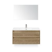 Dante Badmeubelset 100 cm - Natuur Eiken - Keramische Wastafel Wit Cover - met Spiegel