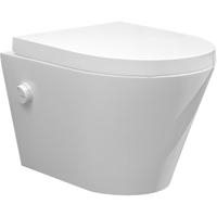 Wandcloset Wiesbaden Vesta | 52 cm | Rimless | Bidet functie-koud water | Incl.Toiletzitting | Keramiek | Glans wit