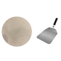 Keramische pizzasteen voor op de barbecue 33 cm met inklapbare RVS pizzaschep 25 cm