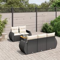 6-delige Loungeset met kussens poly rattan zwart