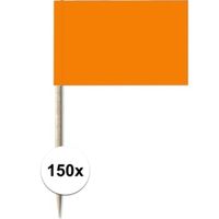 150x Vlaggetjes prikkers oranje 8 cm hout/papier   -
