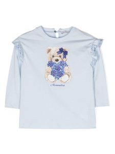 Monnalisa t-shirt volanté à imprimé Teddy Bear - Bleu