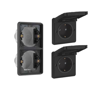 Niko Hydro Zwart inbouw dubbel stopcontact IP55 verticaal