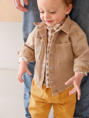 Drukknoop-overhemd voor baby taupe