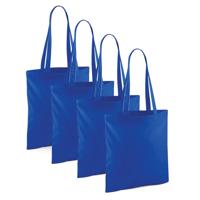 Draagtasje met hengsels - 4x - blauw - 42 x 38 cm - katoen - 10 liter - boodschappen - gymtas