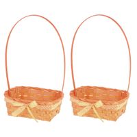 2x stuks Paaseieren mandjes oranje vierkant met hengsel 39 cm - thumbnail