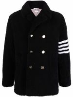 Thom Browne 4-Bar stripe shearling peacoat - Bleu