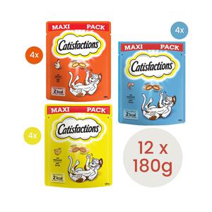 Catisfactions katten snoepjes mix - zalm, kip, kaas - 12 x 180g - 2160