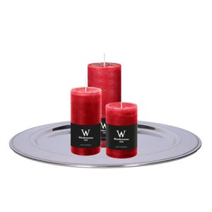 Cilinderkaarsen set van 3 met kaarsenbord - rood - 6x9/6x12/7x16 cm - rustieke kaarsen