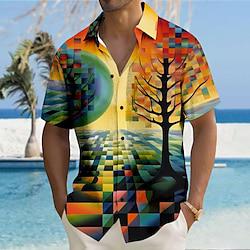 Patroon Hawaii Casual Voor heren Overhemd met knopen Strand hemd Korte Mouw Dagelijks Vakantie Zomer Lente Strijkijzer Overhemden met kraag Dichtknopen Zak Dun Geel Polyester Lightinthebox