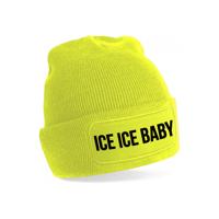 Ice ice baby - wintermuts - unisex - one size - neon geel - mutsen met coole tekst