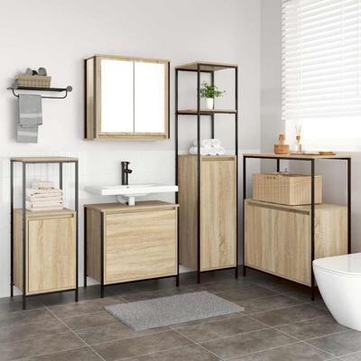 Badkamermeubelset 5 pcs Beige 76.5 x 35 x 95 cm Bewerkt hout