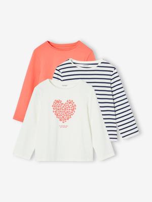 Set van 3 BASICS meisjesshirts met lange mouwen koraal