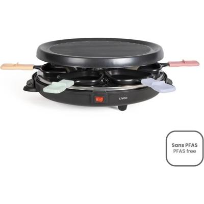 Racletteapparaat voor 6 personen - LIVOO - DOC207P - 800W - 6 personen - Uitneembare grilldeur - 6 spatels en 6 fonduepannen